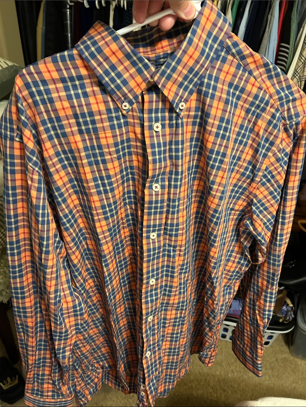 Southern Marsh Orange and Navy Plaid Button-Down Shirt